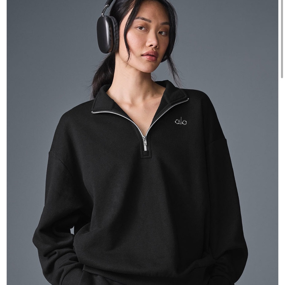 Alo Accolade Black Half-Zip Pullover size S
